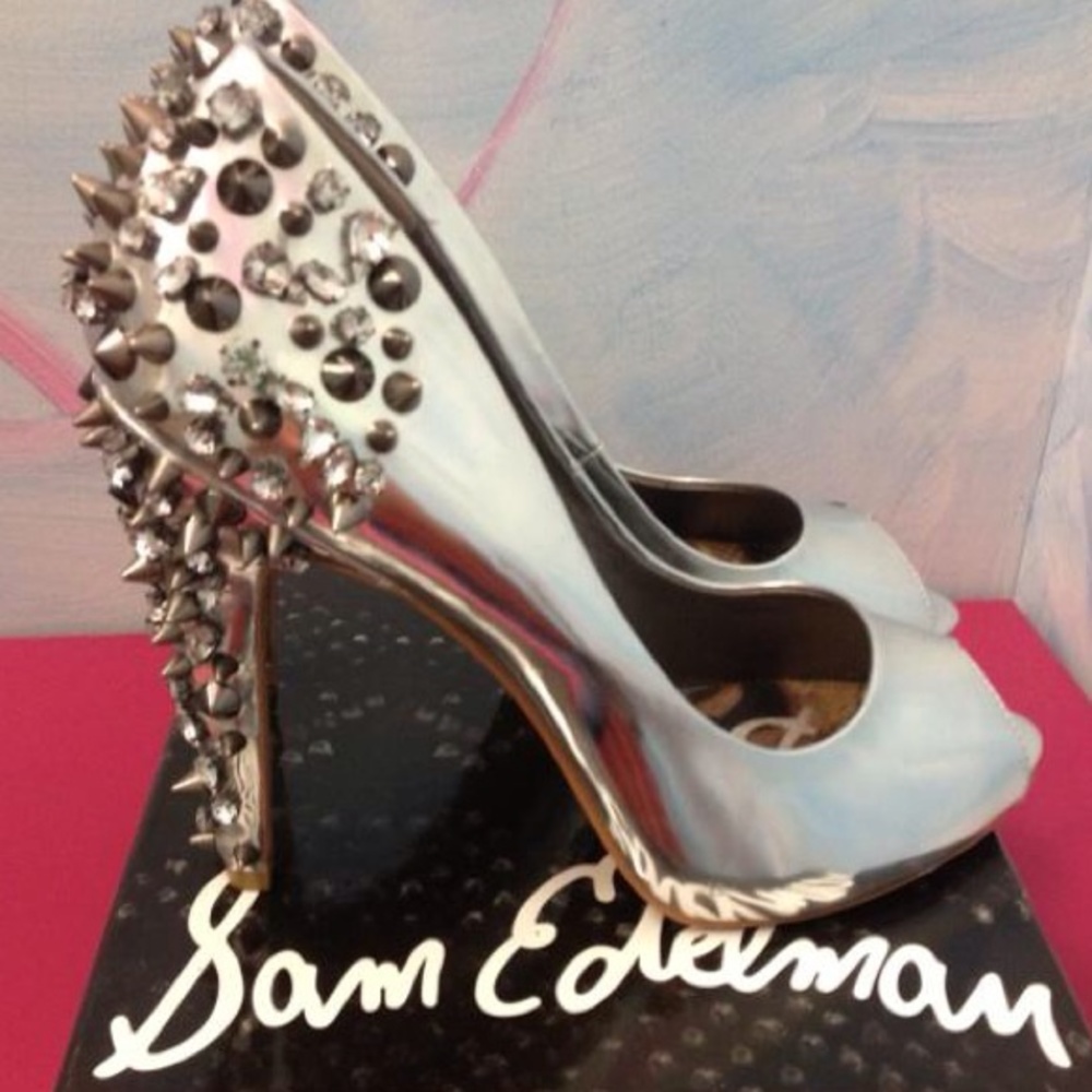COPY - Sam Edelman gun metal peep toe heels